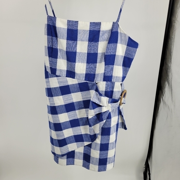 Altar'd State Blue Gingham Plaid Linen Blend Mini Dress Size L - Picture 12 of 12
